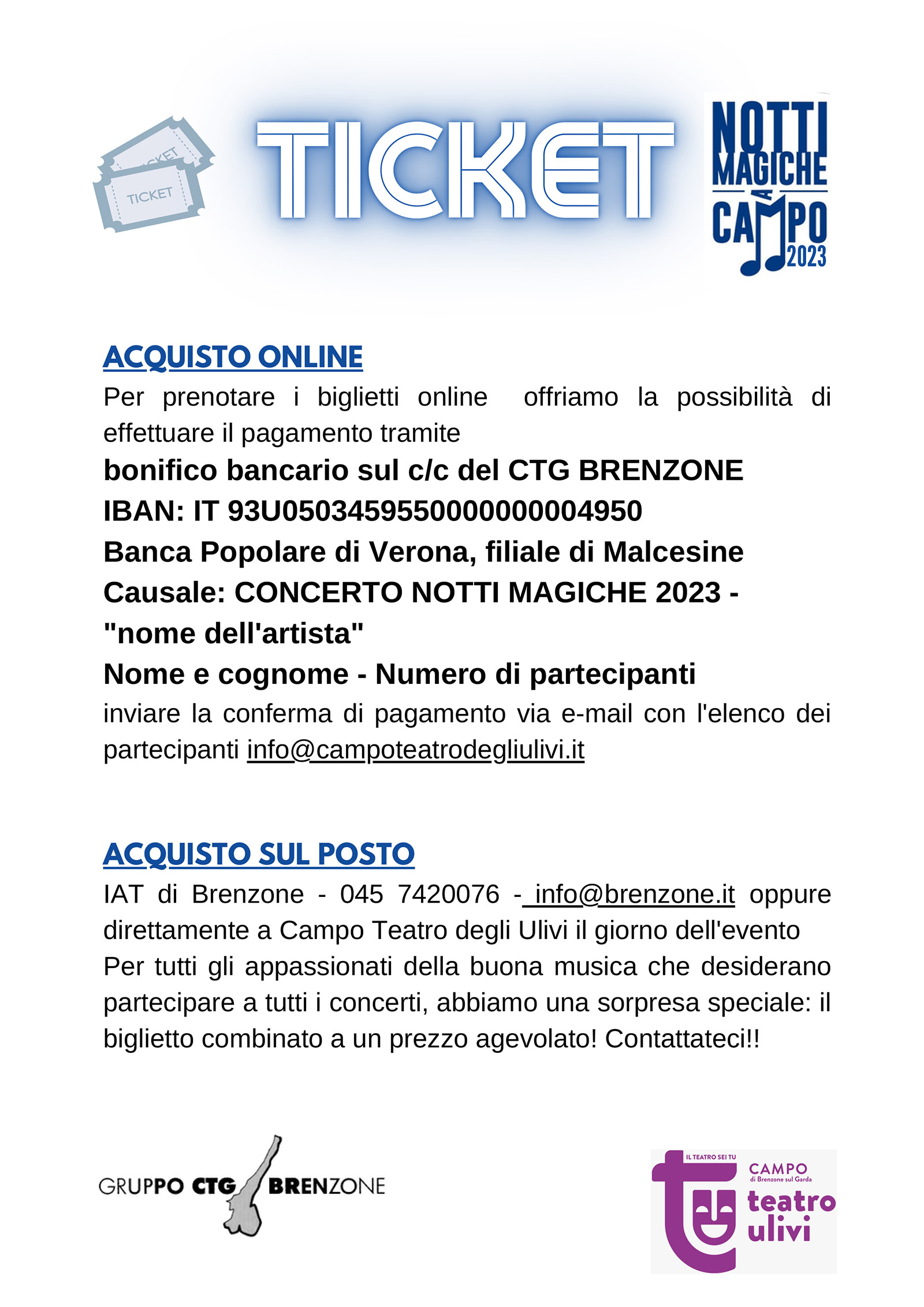 Notti Magiche a Campo:  Biglietti - Eintrittskarten - Tickets